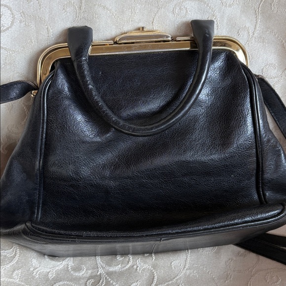 Oroton Black Leather Crossbody Bag with Gold Accents - Picture 5 of 11